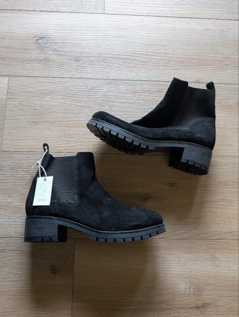 NWT Joie Black Suede Lug-Sole Chelsea Booties